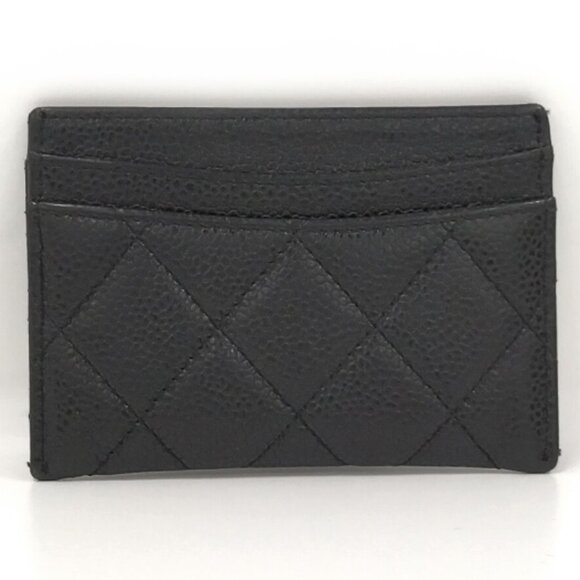 Authentic CHANEL Black Caviar Quilted Leather Classic Card Holder Case Gold CC - Picture 2 of 8